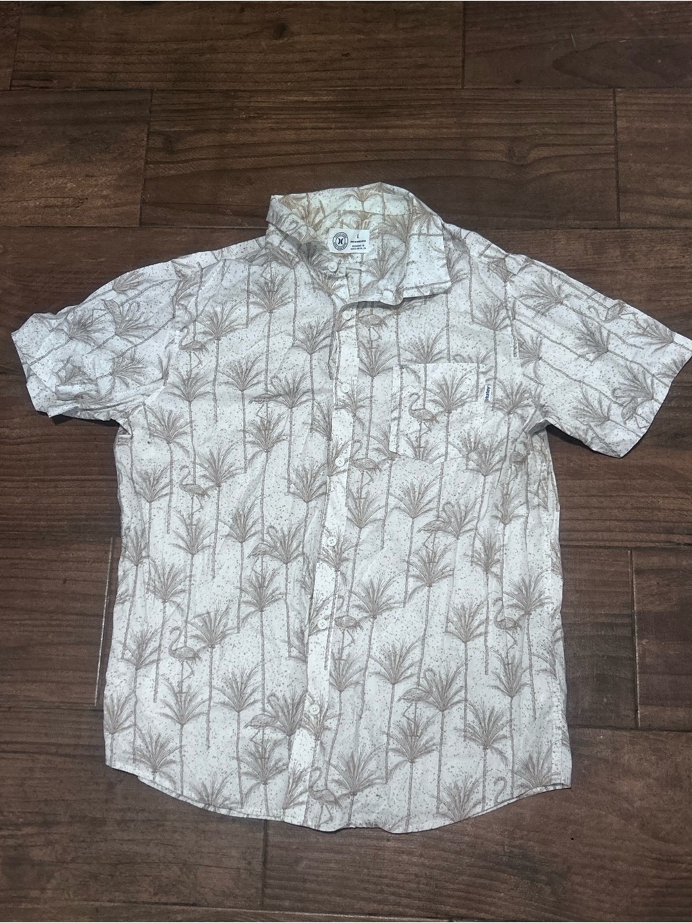 Hurley Men's Short-Sleeve Palm Print Button-Down Shirt - White and Taupe